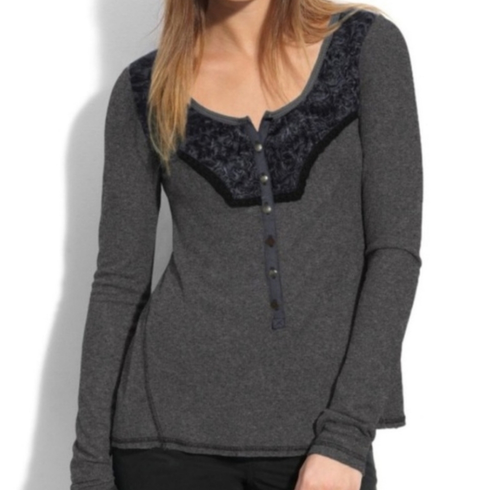 Free People Diego Gray Navy Long Sleeve Thermal